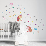 Cute Unicorn with Glitter Stars Kids Wall Stickers Nursery Decals