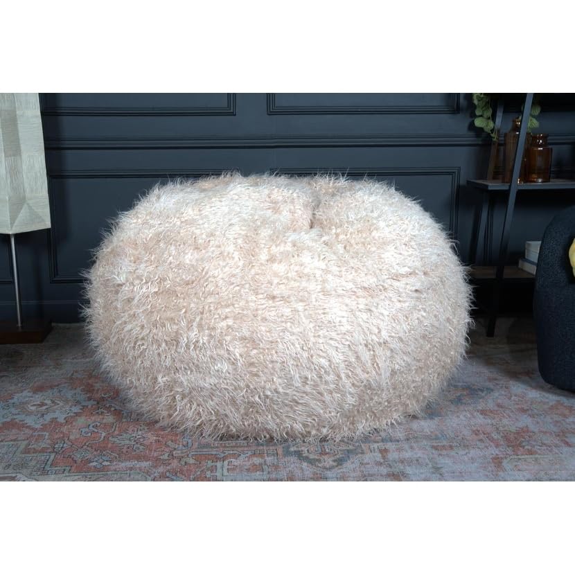 5 Foot Rounded Fur Bean Bag Tan Modern Contemporary