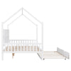 Wooden Full Size House Bed with Trundle Kids Shelf White id-Century