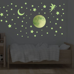 Magical Moonlight Glow in The Dark Kids Wall Stickers Nursery DIY Art Green