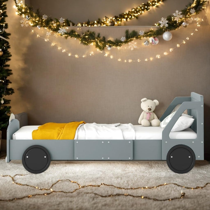 Twin Size Bed Kids Car Grey Mid-Century Modern Contemporary