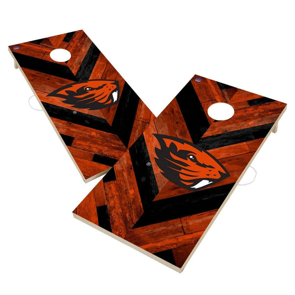 State Beavers Cornhole Board Set Herringbone Design