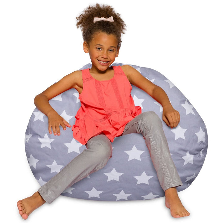 Posh Beanbags Bean Bag Chair, Large Machine Washable - Canvas White Stars on Gray