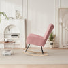 Solid Wood Legs Rocking Chair Nursery with Teddy Fabric Upholstered Pink Modern Contemporary Polyester