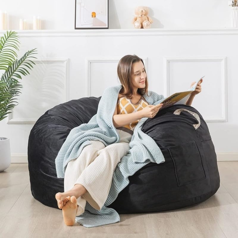 Soft Bean Bag Sofa for Teens 3 Foot Black Casual Velvet Removable