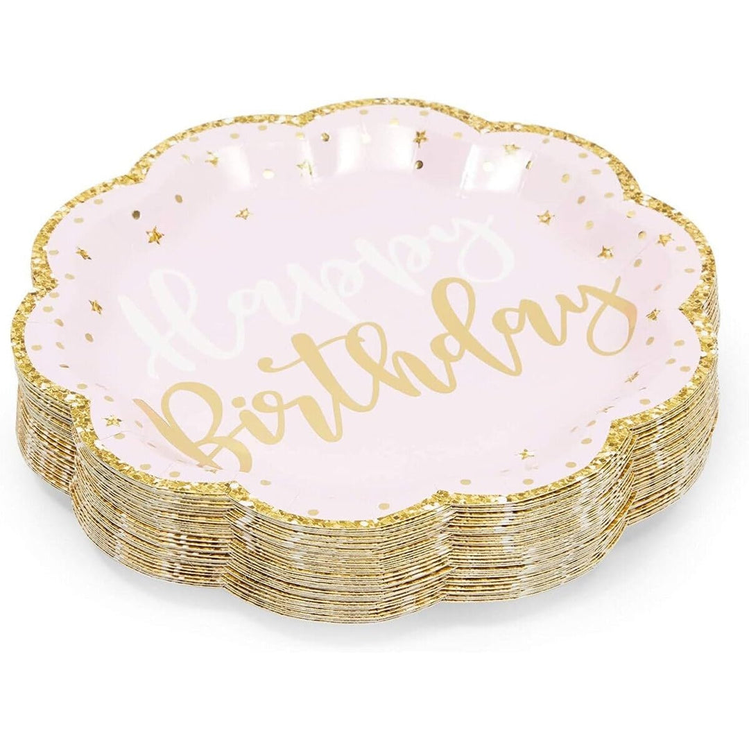 48-Pack Pink Happy Birthday Party Paper Plates