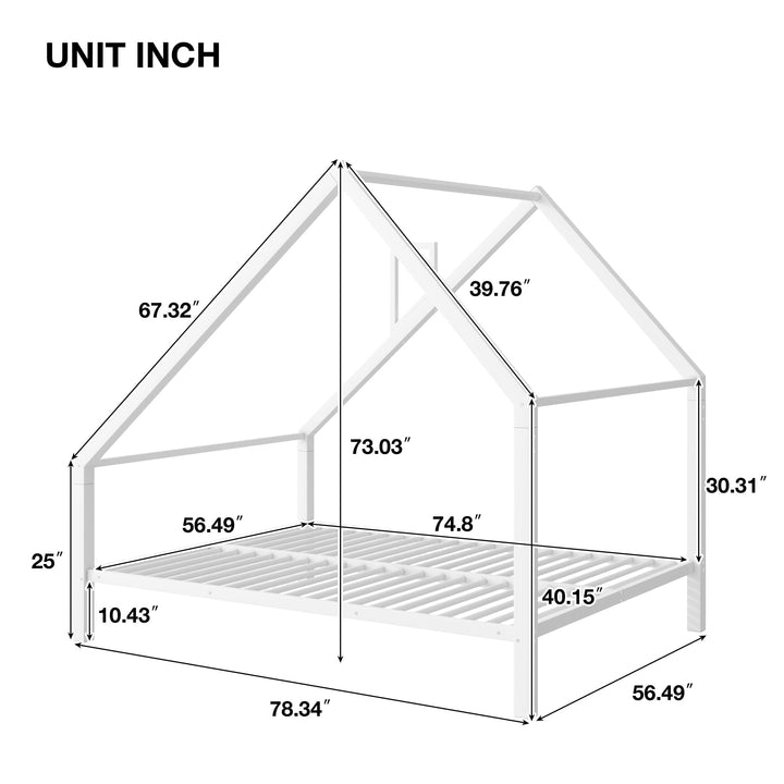 Full Size Bed Kids House Frame hite Modern Contemporary Traditional