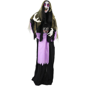 Haunted Hill Farm Lifesize Animatronic Scary Vampire Lady with Baby with Touch Activated Lights and Sound, Battery-Operated Indoor or Covered Outdoor Halloween Decoration