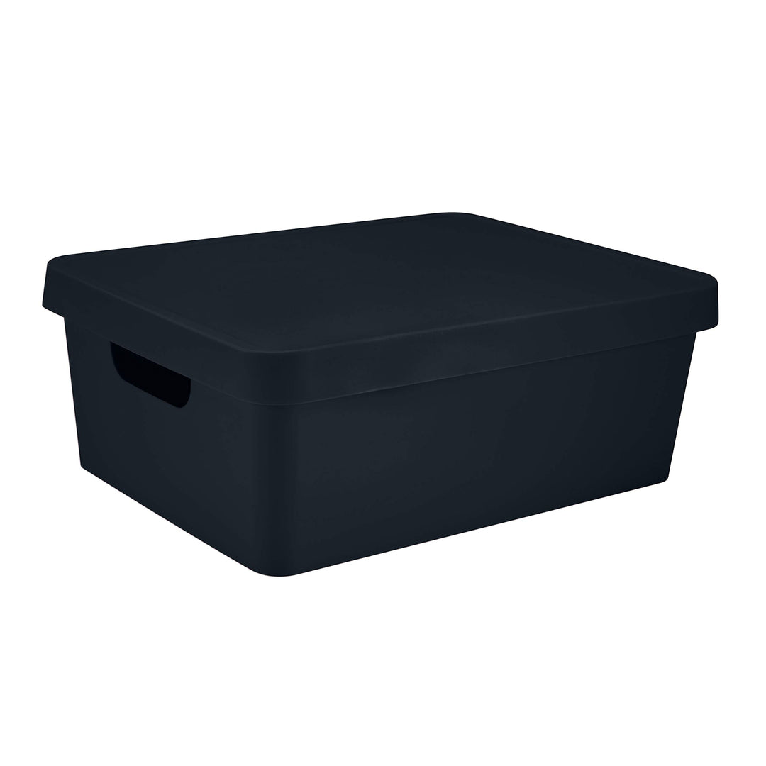 Simplify Medium Vinto Storage Box | Click Tight Lid | Stackable | Home Organization | Bathroom | Accessories | Toys | Closet | 2 Handles | Black