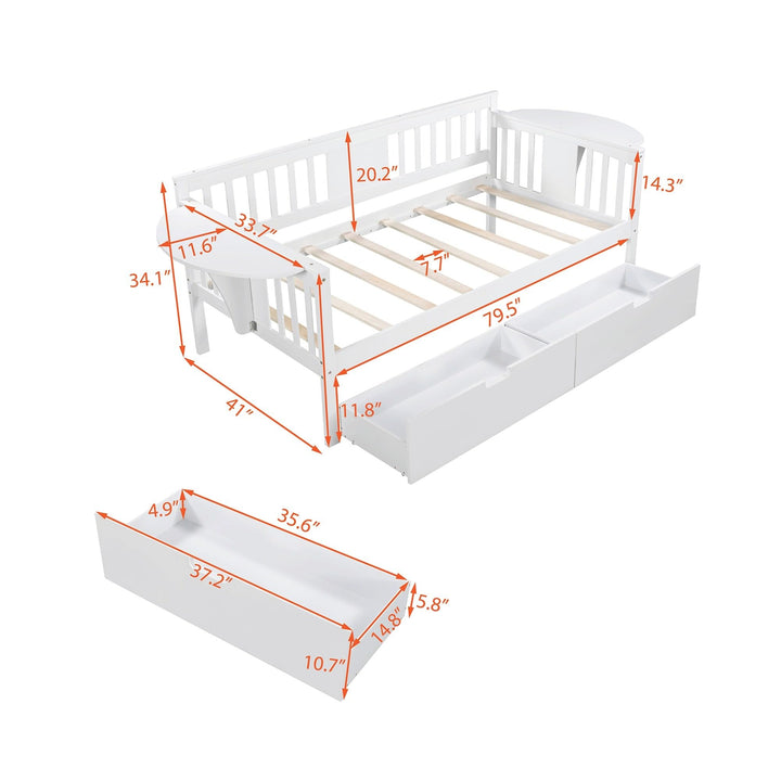 Elegant Design Twin Size Daybed Wood Bed Kids with Two Drawers White