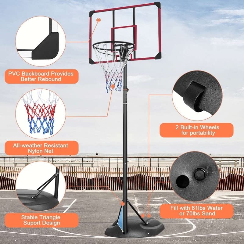 Portable Basketball Hoop System Stand Height Adjustable 7.5ft 9.2ft with 32 Inch Backboard and Wheels Black Iron