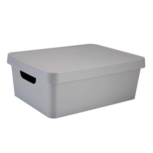 Simplify 25924-WHITE Medium Vinto Storage Box | Stackable | Home Organization | Bathroom | Accessories | Toys | Closet | 2 Handles | White