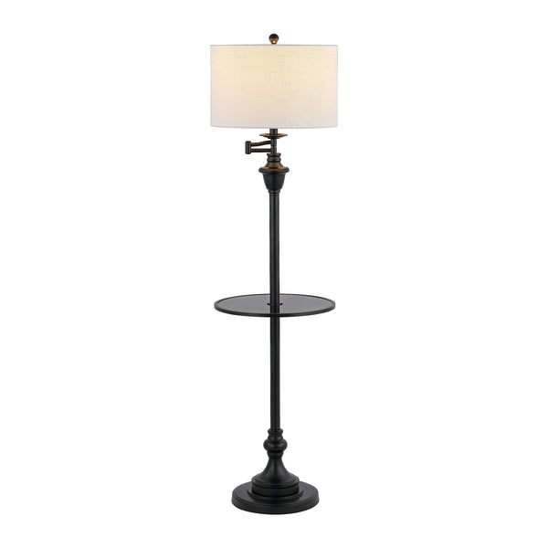 JONATHAN Y JYL3055D Cora 60" Metal/Glass LED Side Table and Floor Lamp, Contemporary,Transitional for Bedroom, Living Room, Office, Kids Room, College Dorm, Bookcase, LED Bulb Included, Black