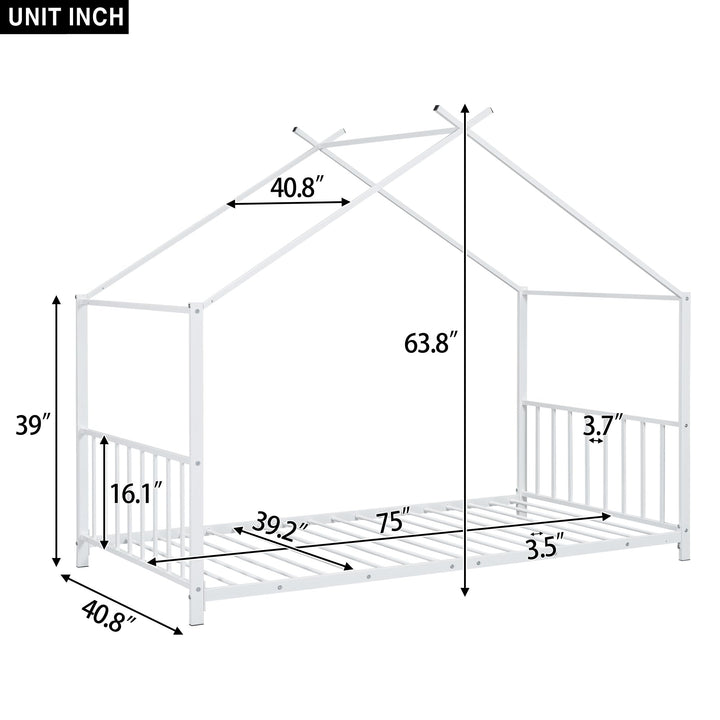 Twin Size Bed Kids Metal House Platform White Modern Contemporary