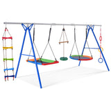 Outdoor 5 in 1 Playground Swing Sets with Stand for Kids Blue Traditional Metal Weather Resistant