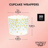 50 Pack lue And Gold Polka Dot Cupcake Liners Wrappers Muffin Paper