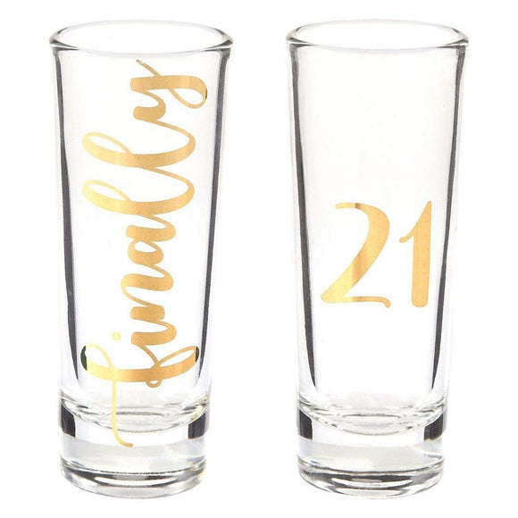 Novelty Birthday Gift Finally 21 Shot Glasses Drinking Age Party Set of 2 2oz Clear Glass