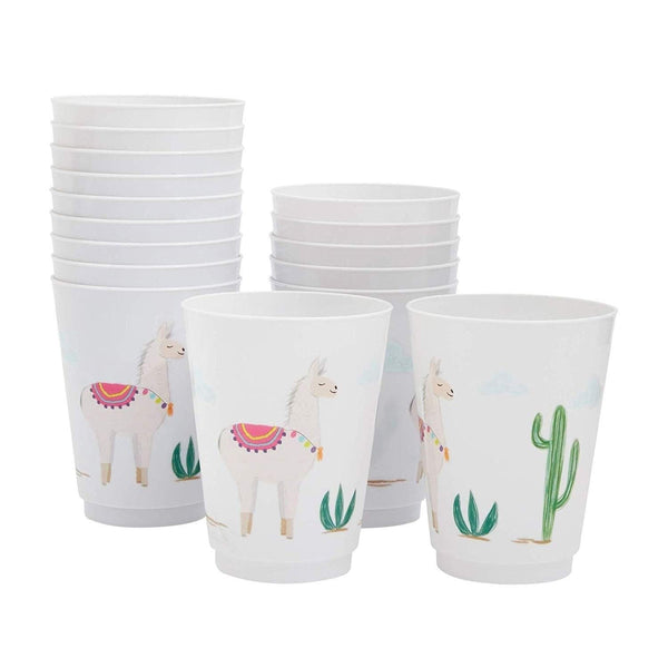 16-pack Reusable Party Cups Llama Cactus Plastic 9 Oz Cup For Kids Birthday Parties White Animal Casual