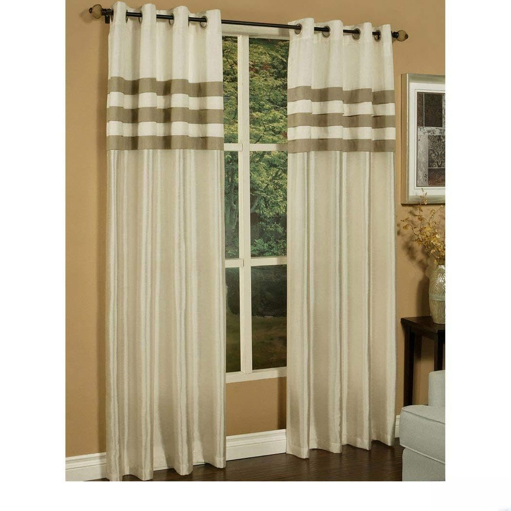 84 Inch Girls Taupe Beige Rugby Stripes Curtains Panel Pair Set, Light Brown Color Drapes Cabana Striped Pattern Window Treatments, Kids Themed Color Block Horizontal Lines Faux Silk Polyester