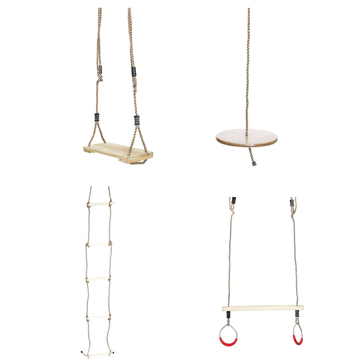 Wooden Swings with 4 Included Ropes Tree Swing Bar Climbing Rope Ladder and Seat Pieces Wood