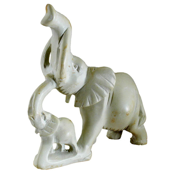 Handmade Elephant with Baby Natural Stone Figurine (Kenya) Cream Soapstone