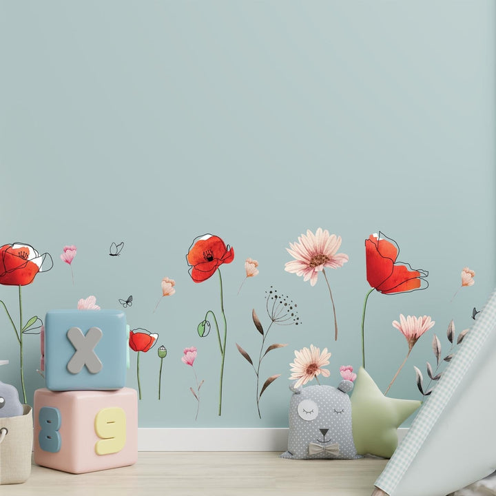 Delicate Flowers with Poppies Wall Stickers Decals