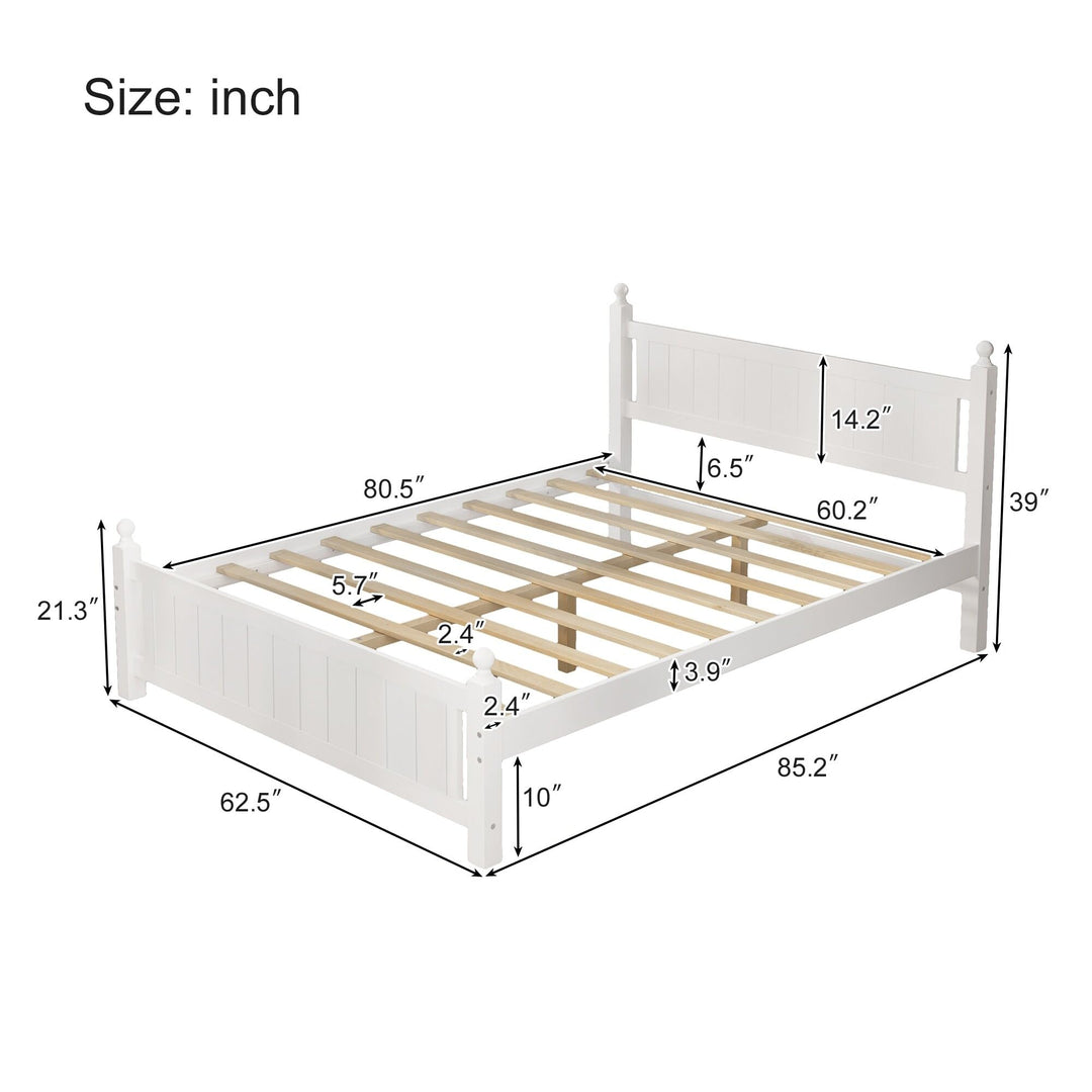 Queen Size Solid Wood Platform Bed Frame with Trundle for Kids Teens