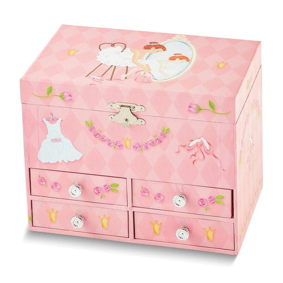 Childrens Ballet Themed Graphic Wrap Mirror Twirling Ballerina 4-drawer Musical Jewelry Box (Plays Entertainer) Pink Traditional Metal