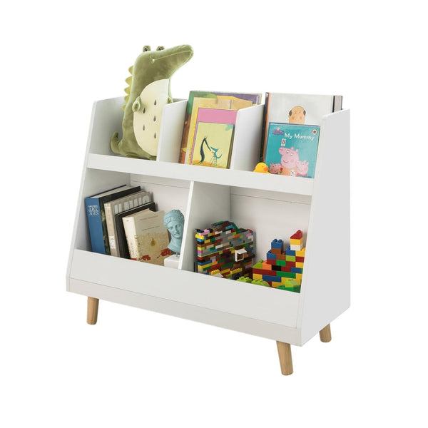 Children Kids Bookcase Storage Display Rack Organizer Holder White Modern Contemporary Wood Finish