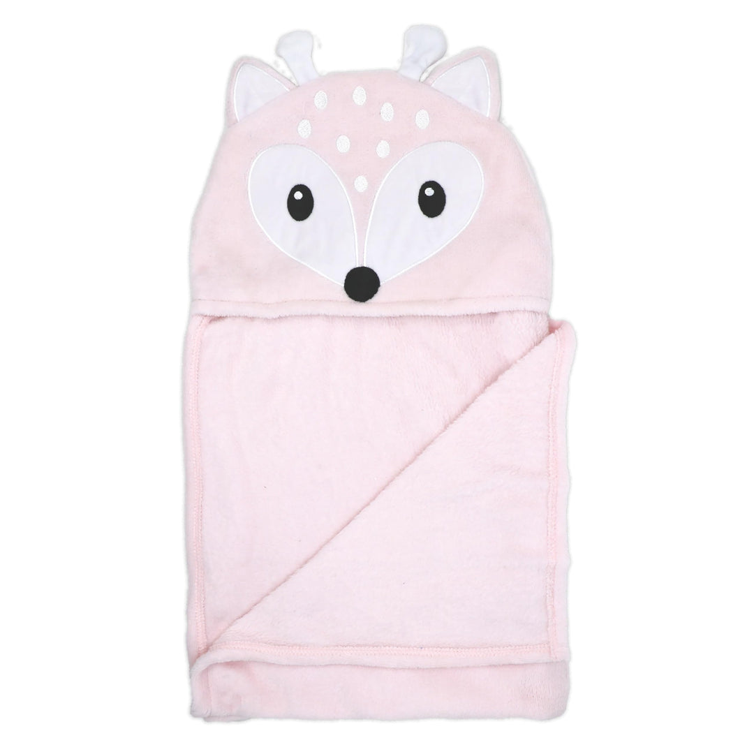 Deer Hooded Baby Blanket Pink Solid Color Girls Animals Polyester