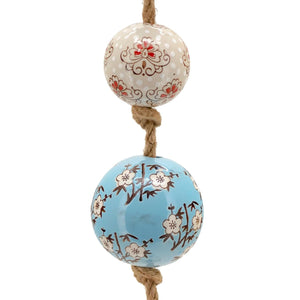 74" Long Porcelain Ball Garland in Baby Blue and Ivory Sakura 4" X Multi Color Oriental Glossy