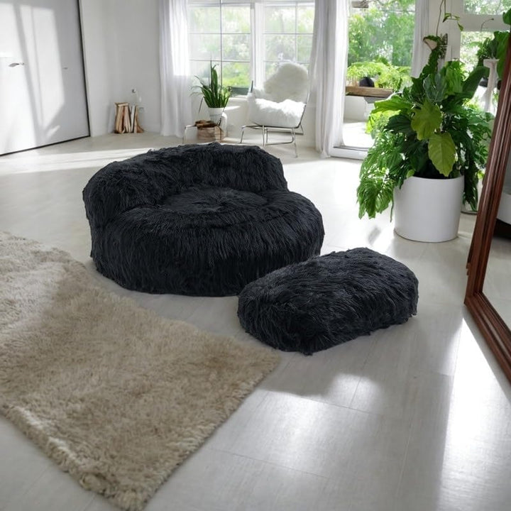 Bean Bag Chair Fur Lazy Sofa Lounger Living Room Black Solid Modern