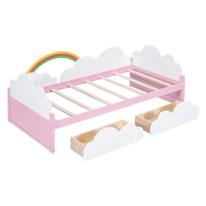 Stylish Design Twin Size Bed Daybed Wood Kids with 2 Drawers Pink