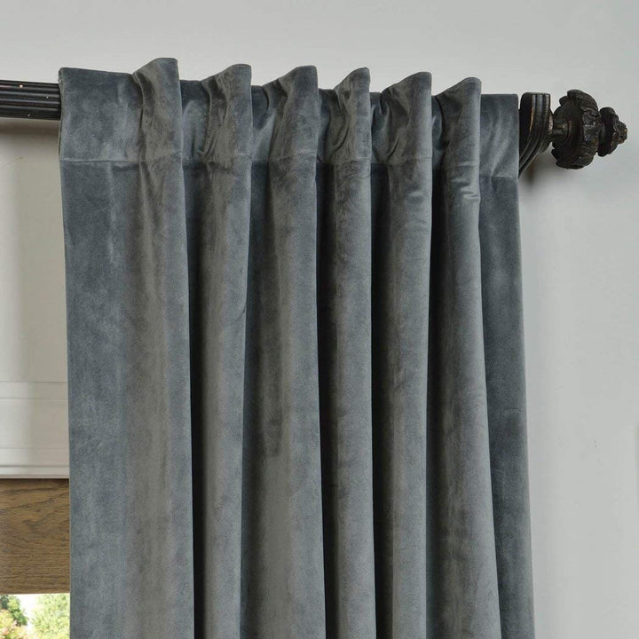 Exclusive Fabrics Natural Grey Velvet Blackout Curtain (1 Panel)