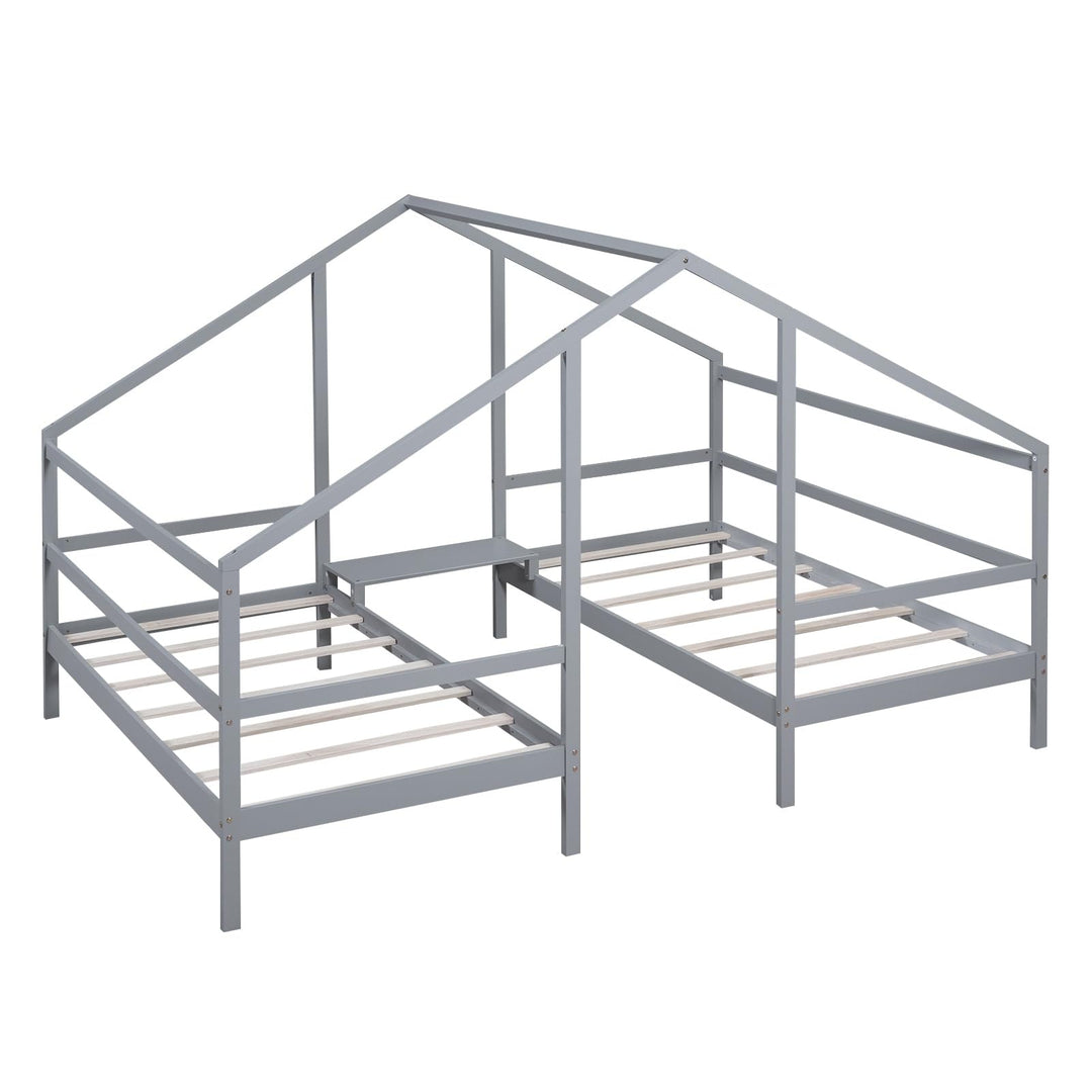 Double Twin Size Triangular House Beds with Built-in Table for Two