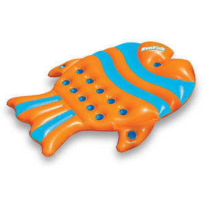 60.5" Inflatable Orange and Blue Sun Fish Swimming Pool Floating Raft Plastic