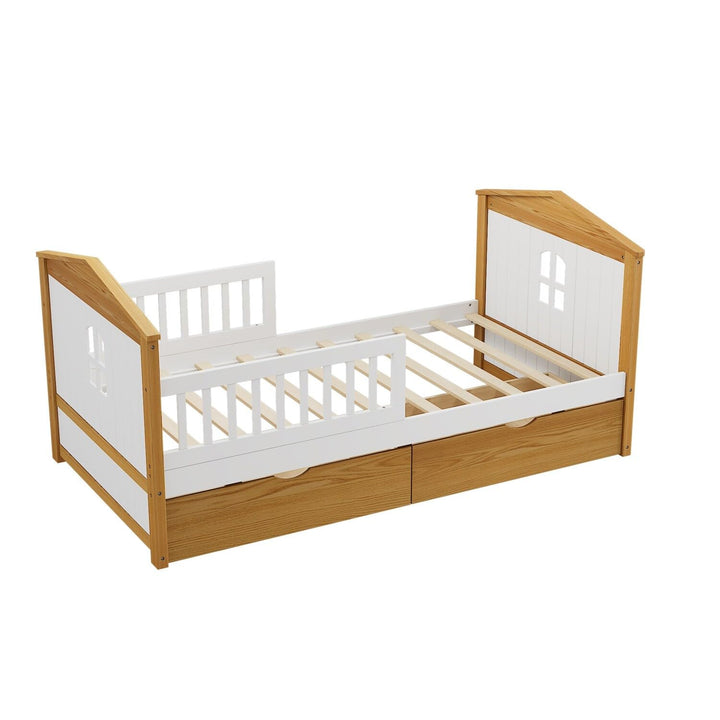 Twin Size House Shape Kids Wooden Bed Frame with 2 Drawers