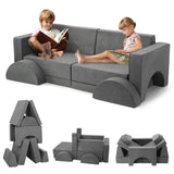 8pcs Modular Kids Play Couch Child Sectional Sofa Grey Modern Contemporary Solid Velvet Certified