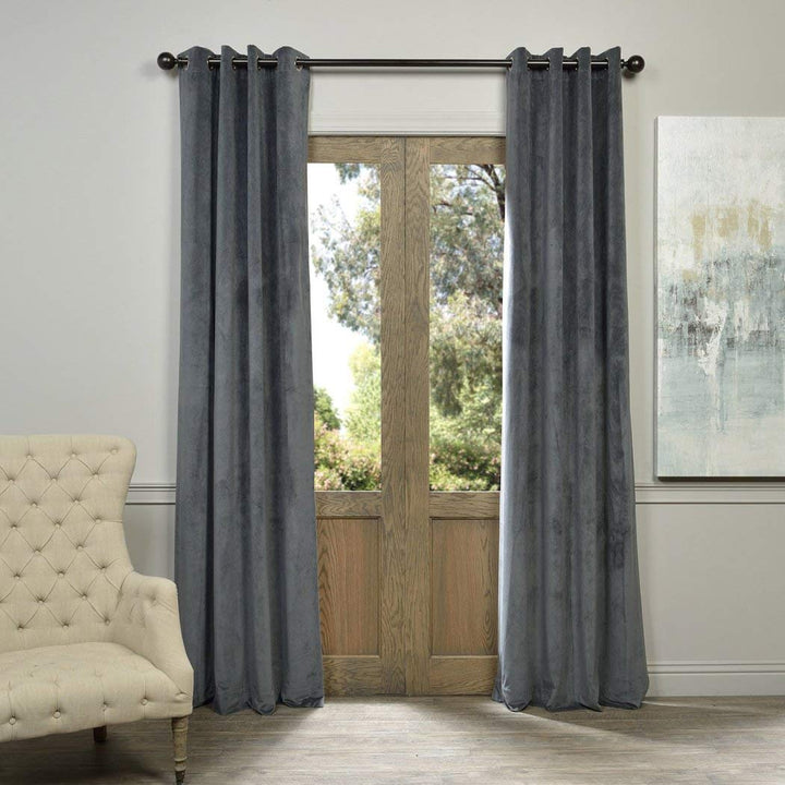 120 Inch Girls Natural Grey Color Velvet Blackout Curtain Single Panel, Gray Allover Pattern Window Drapes, Kids Themed Energy Efficient Thermal Lined Grommet Top Playful Luxurious, Polyester