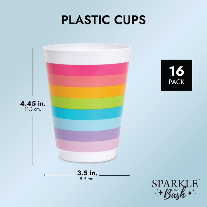 16 Oz Plastic Tumbler Cups For Kids Rainbow Party Supplies (16 Pack)