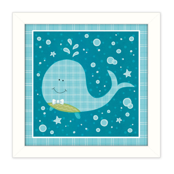 Aqua Blue Baby Whale White Framed Print Wall Art