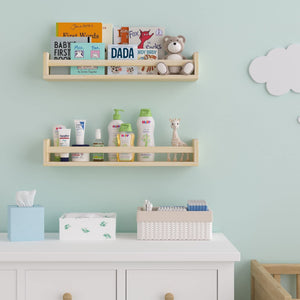 Kids Shelves for Wall Nursery Storage 24" Natural Set of 2 Farmhouse Wood Finish