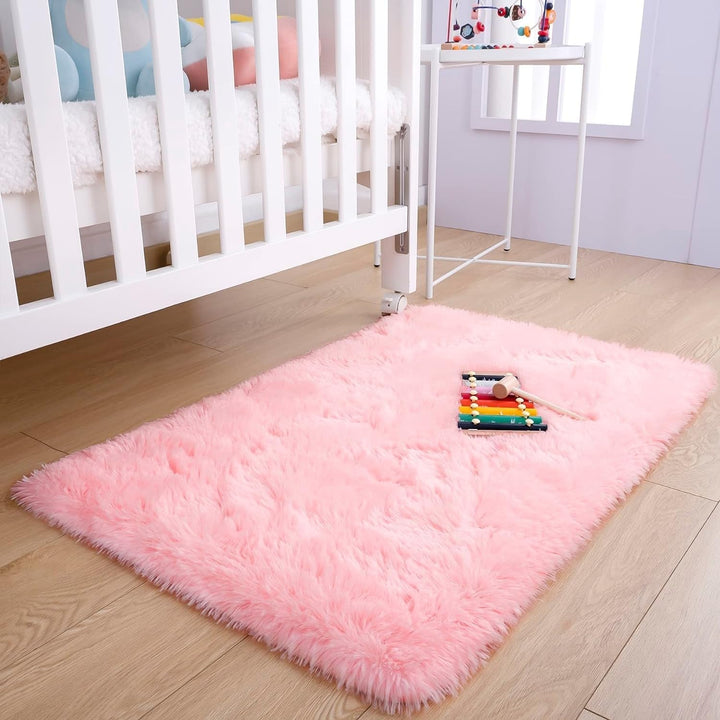 Fluffy Bedroom Rug Plush Fuzzy Rugs for Kids Room 2x3 Feet Pink 2 Ft X 3 Multi Color Novelty Casual Contains Latex Washable