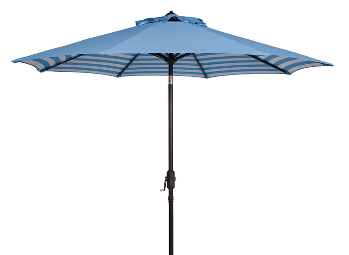 Safavieh PAT8007C Collection Athens Inside Out Striped 9Ft Crank Outdoor Auto Tilt Umbrella, Baby Blue/White