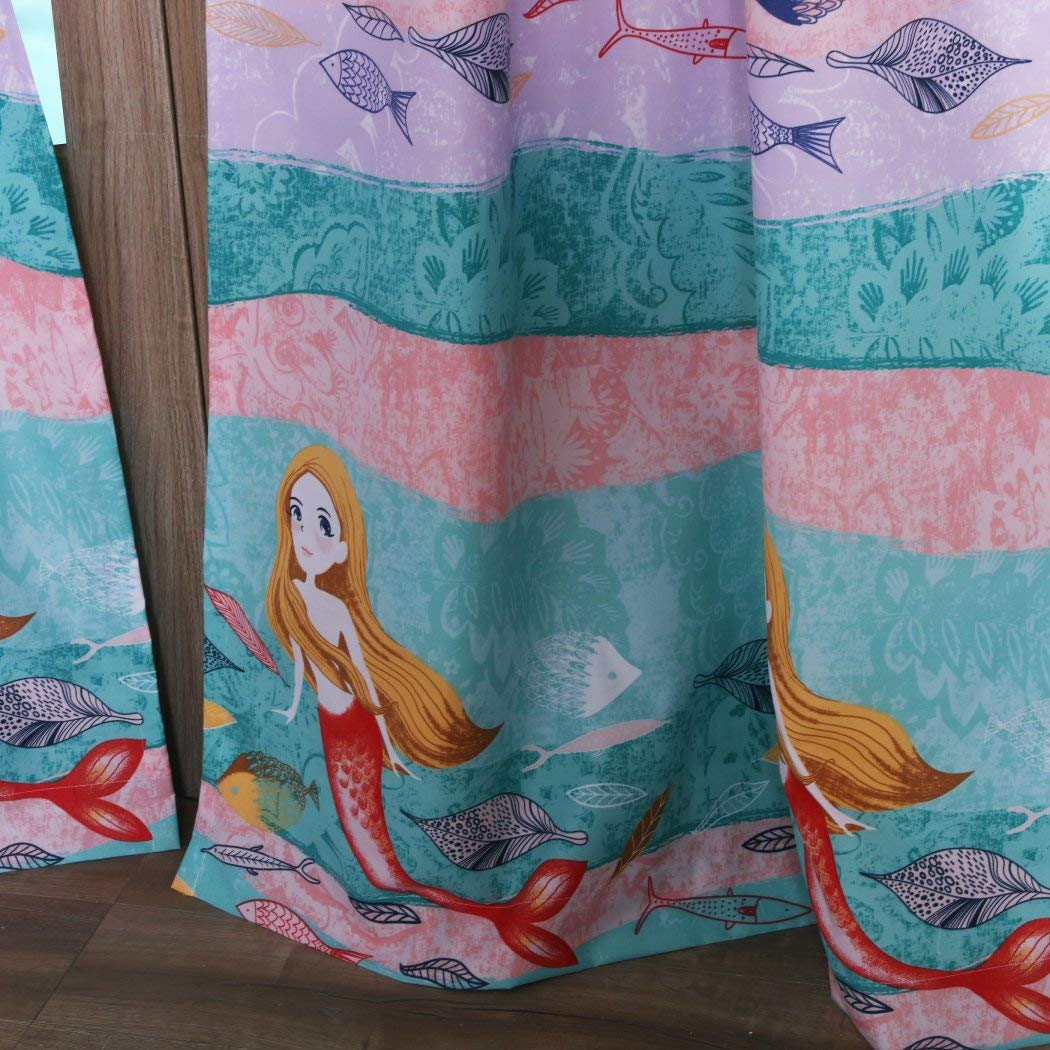 Aqua Pink Pretty Mermaids Window Curtain Set 84 Inch Red Mythical