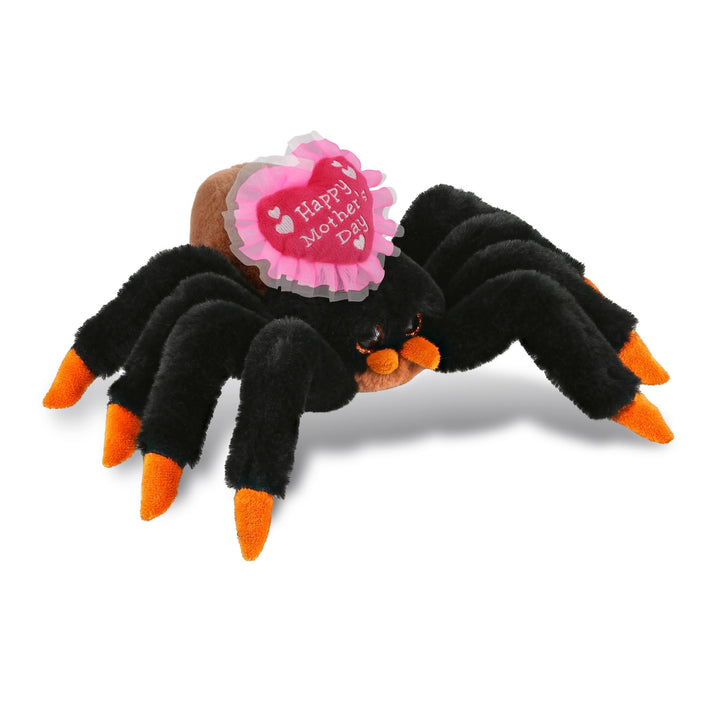 Soft Plush Wild Tarantula Spider with Pink Heart 7 Inches Black Orange Polyester