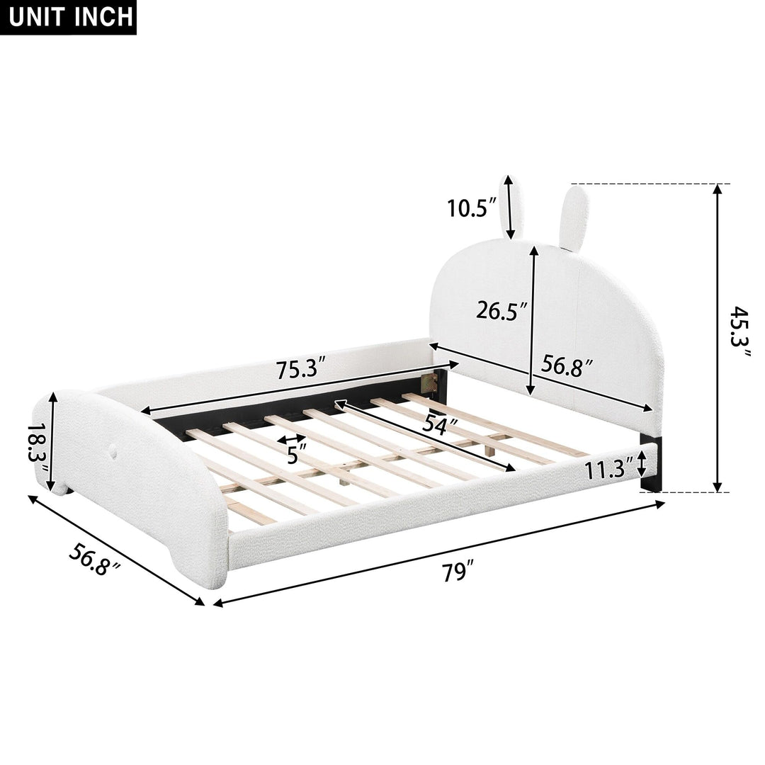 Full Size Bed Kids White Mid-Century Modern Contemporary