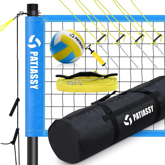 Volleyball Net for Backyard with Tension Adjuster Boundary Line and Carry Bag Blue