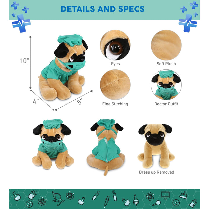 Pug Dog Doctor Plush with Cute Scrub Uniform and Cap Outfit 10