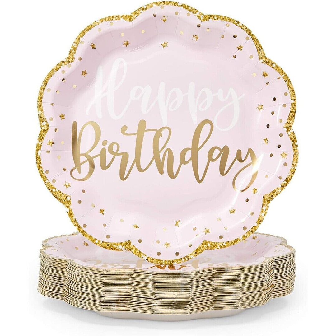 48-Pack Pink Happy Birthday Party Paper Plates